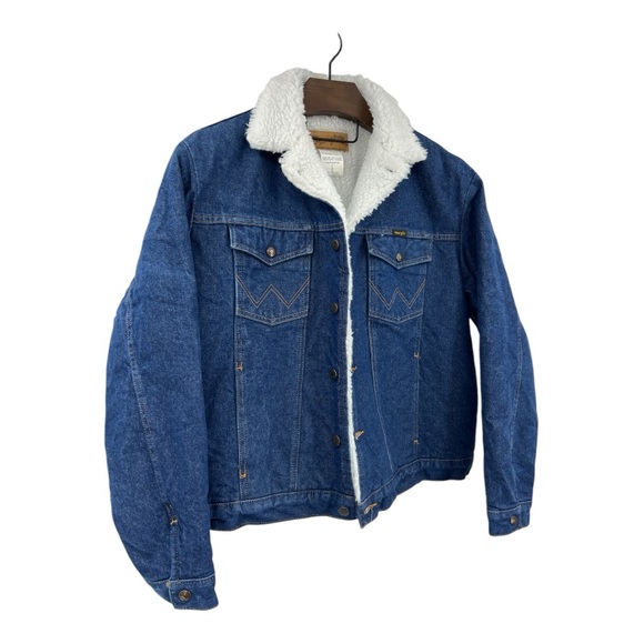 Wrangler Sherpa Lined Jean Jacket Blue Denim Chore Barn Coat SZ L New - Picture 9 of 15